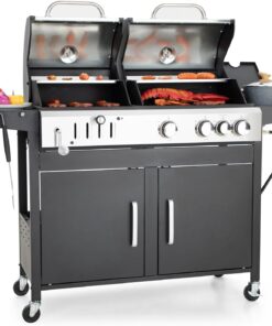 Captiva Designs Propane Gas Grill and Charcoal Grill Combo with Side Burner & Porcelain-Enameled Cast Iron Grate. Dual Fuel BBQ Grill for Outdoor Kitchen & Backyard Barbecue. 690 SQIN Cooking Area