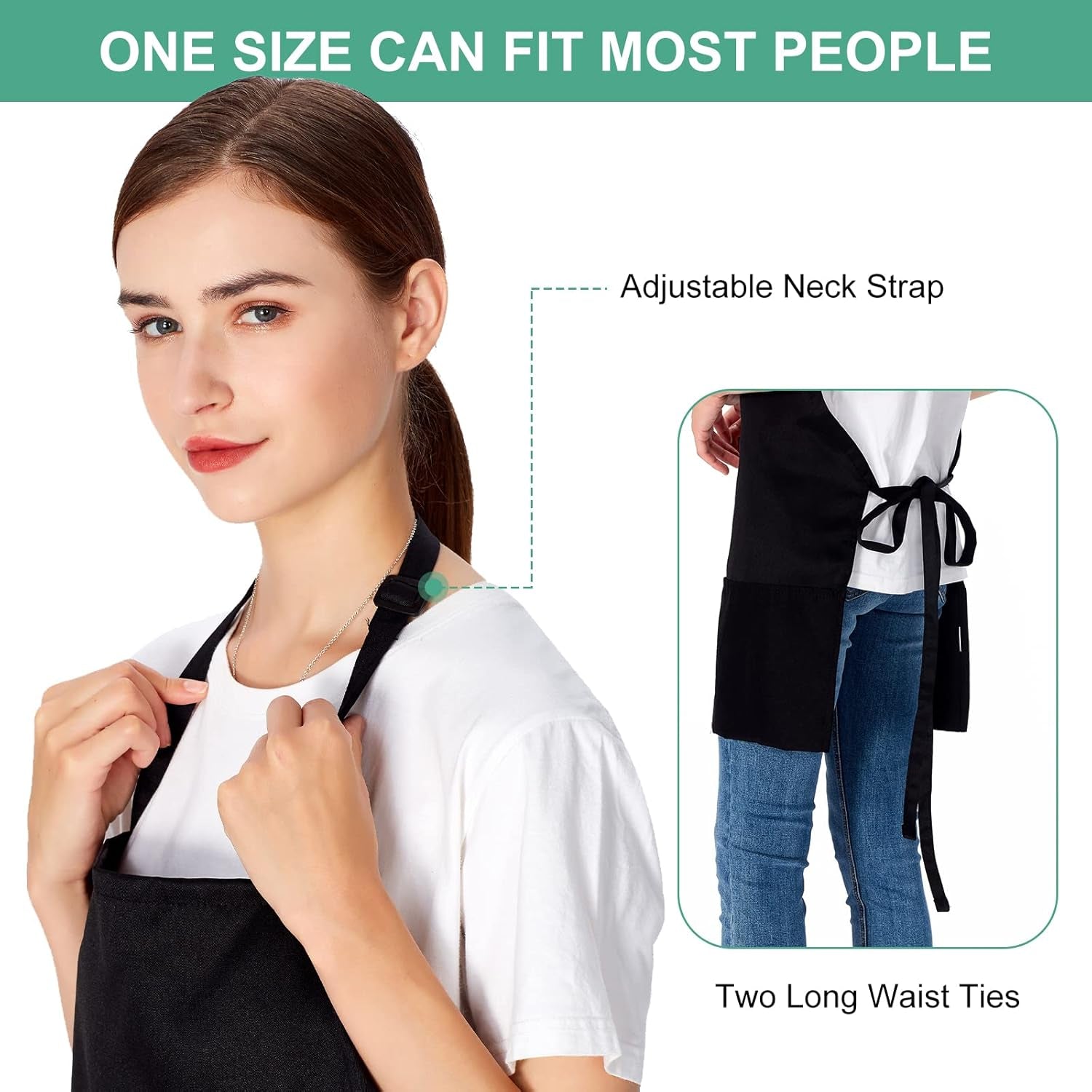 Jubatus 2 Pack 3 Pockets Adjustable Bib Apron Chef Kitchen Cooking Aprons for Women Men. Black - Image 5