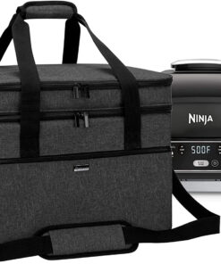 Double Layers Carrying Bag Compatible with Ninja Foodi Grill. Travel Tote Bag with Pockets Compatible with Ninja Foodi 5-In-1 Indoor Grill and Kitchen Accessories. Black