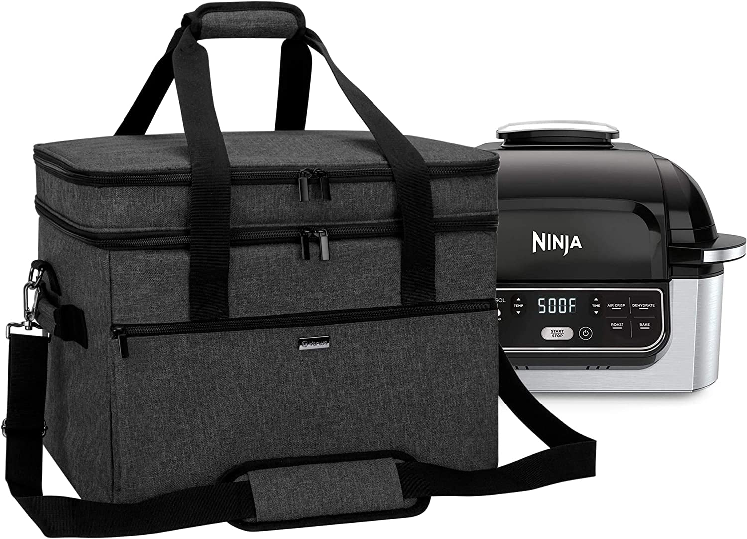 Double Layers Carrying Bag Compatible with Ninja Foodi Grill. Travel Tote Bag with Pockets Compatible with Ninja Foodi 5-In-1 Indoor Grill and Kitchen Accessories. Black
