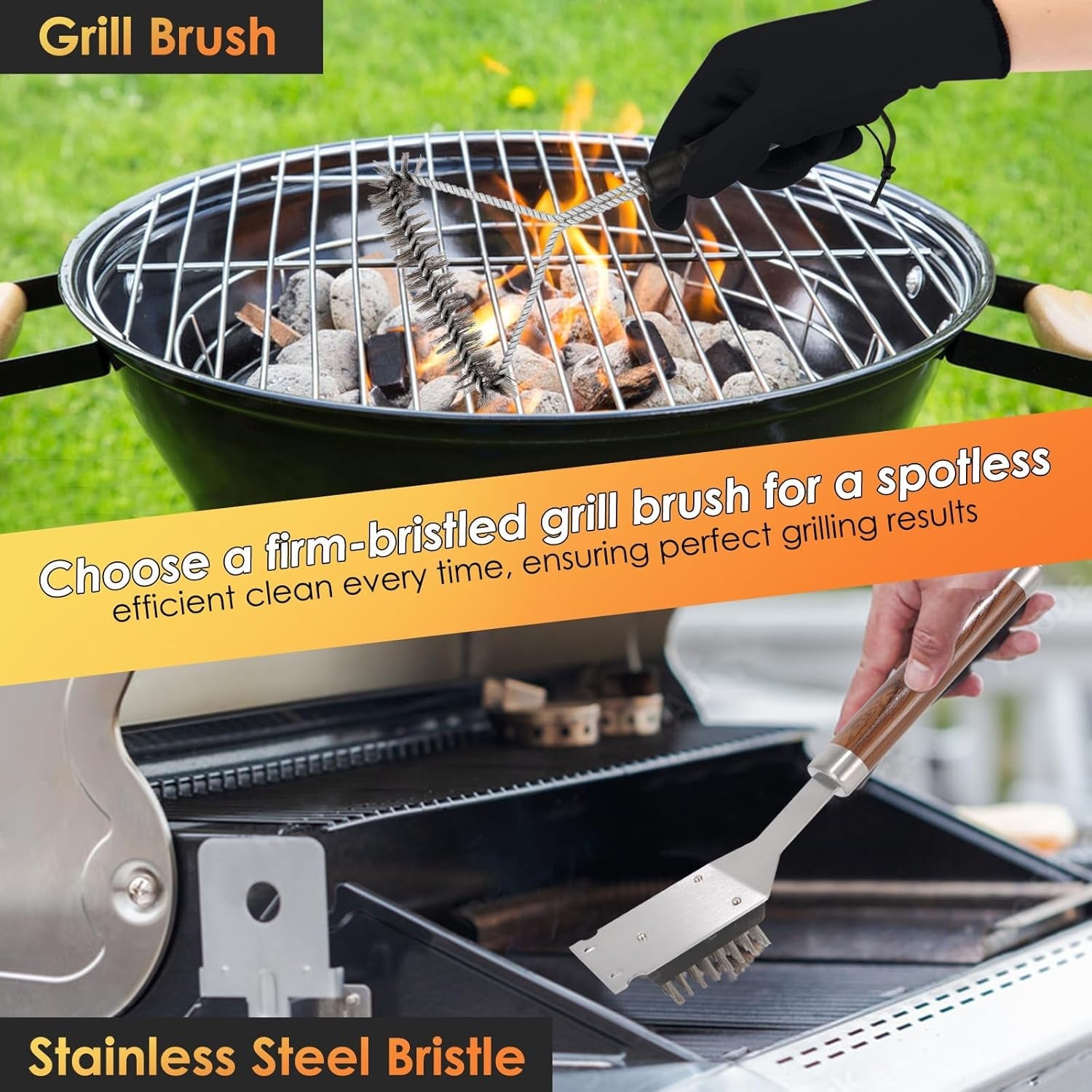 Yoehka BBQ Grilling Accessories Set. 34Pcs Heavy Duty Grill Tools for Outdoor Camping. Grilling Gifts for Men Dad. Stainless Steel Barbecue Utensils Kit with Mats and Glove in Carrying Bag. Brown - Image 7