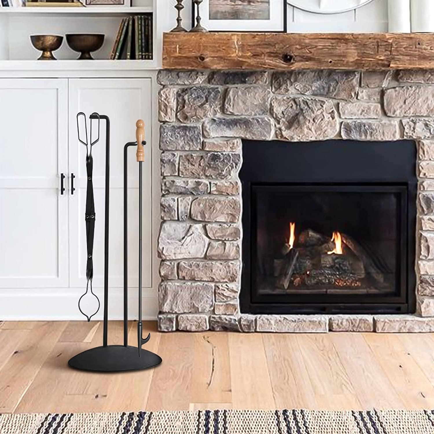 26 Fireplace Fire Pit Tongs & 32 Fire Pit Poker. Fireplace Wood Stove Firewood Tongs. Black Heavy Duty Wrought Iron Log Grabber Fire Pit Tools for Campfire. Fireplace. Bonfires. Indoor&Outdoor Use - Image 3