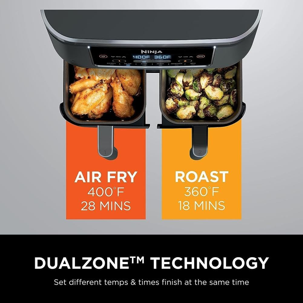 Ninja DZ201 Foodi 8 Quart 6-In-1 Dualzone 2-Basket Air Fryer with 2 Independent Frying Baskets. Match Cook & Smart Finish to Roast. Broil. Dehydrate & More for Quick. Easy Meals. Grey - Image 7