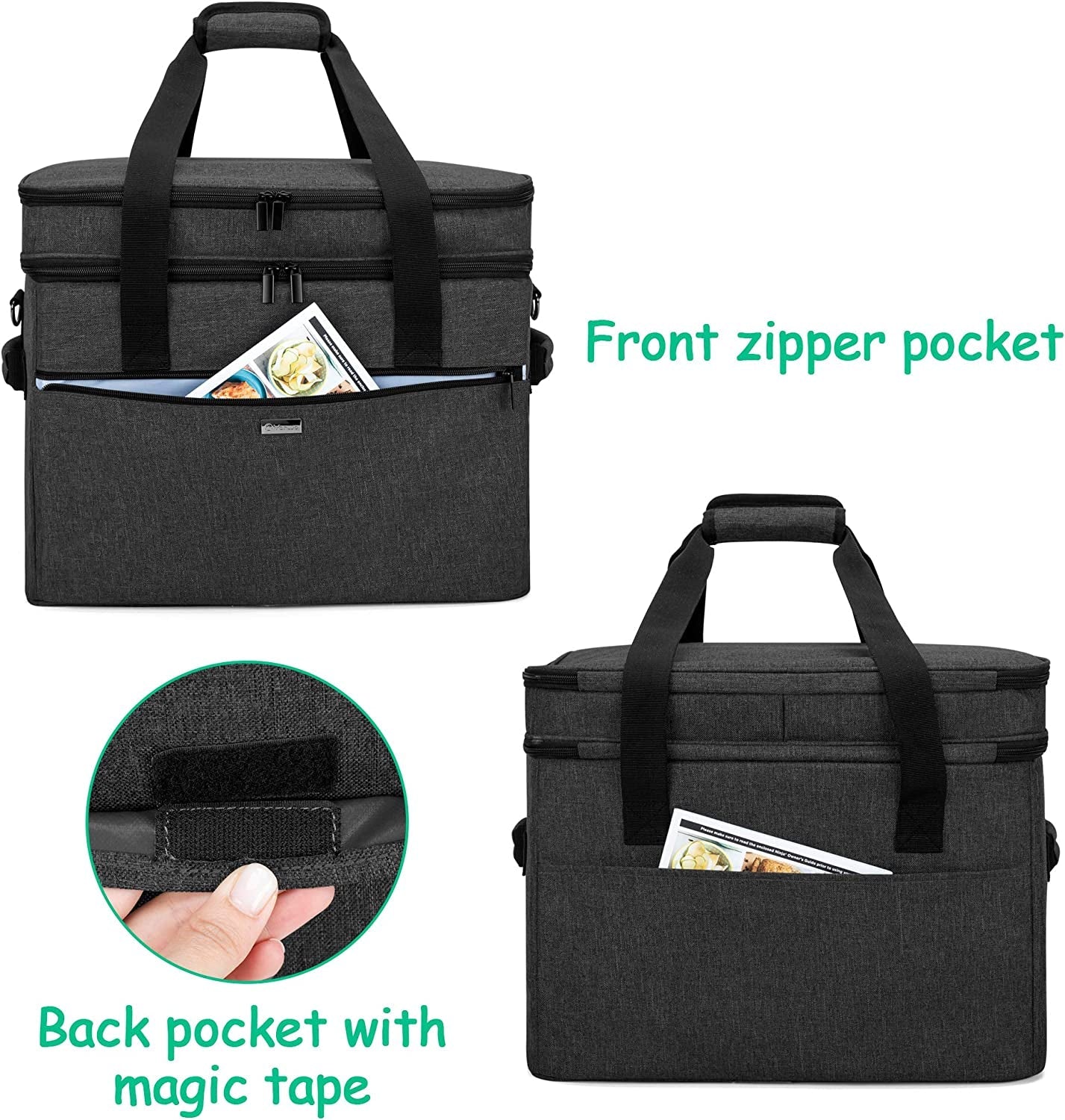 Double Layers Carrying Bag Compatible with Ninja Foodi Grill. Travel Tote Bag with Pockets Compatible with Ninja Foodi 5-In-1 Indoor Grill and Kitchen Accessories. Black - Image 4