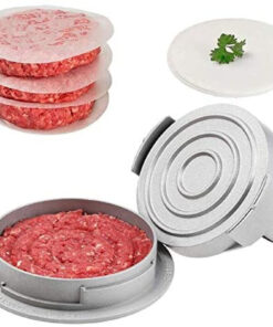 OVOS Burger Press Adjustable Thickness 3 in 1 Hamburger Patty Maker Aluminum Non Stick Patty Making Mold with 100 Wax Papers for Burgers and Meat Patties