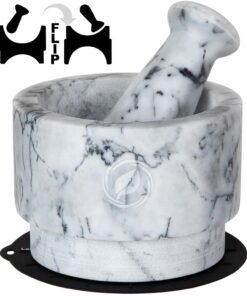 Laevo White Marble Mortar & Pestle Set (5.5) – Heavy Duty. Reversible. 2.1 Cup Capacity for Spices. Pesto & Guacamole