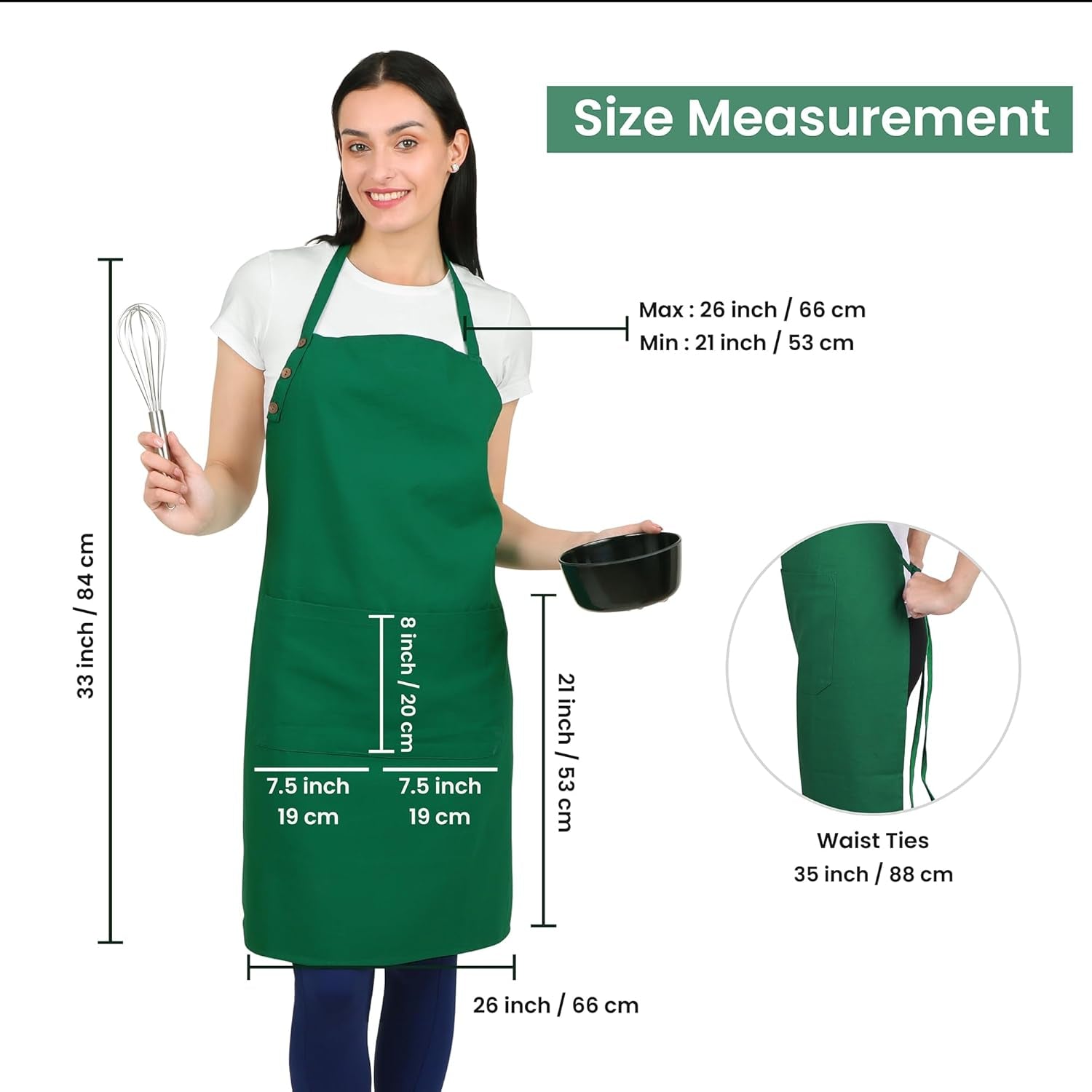 Kitchen Apron Cotton Waterdrop Resistant with Adjustable Aprons for Women with Pockets 8 Color Option Cooking - Image 4