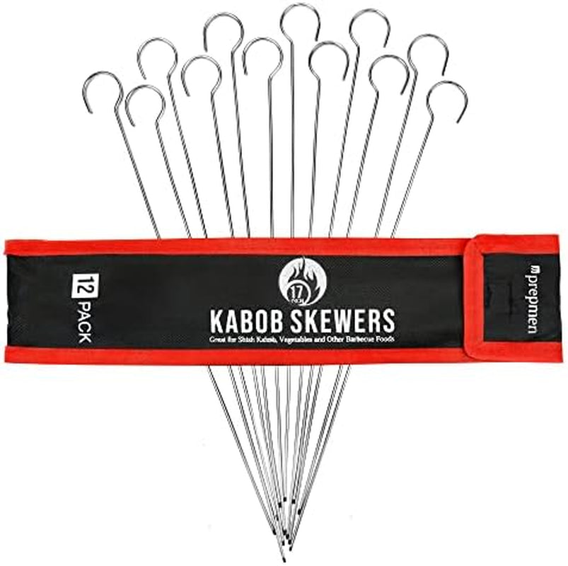 Flat Stainless Steel Kabob Skewers 12 Pack (17 Inch)