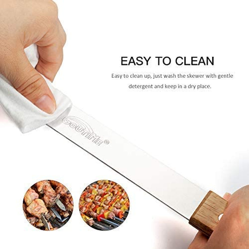Goutime Kabob Skewers.23 Inch Long.1 Inch Wide. Metal Stainless Steel BBQ Skewer with Wooden Handle for Grilling Koubideh Persian Brazilian Chicken Shish Kebab.Set of 7 with Bag - Image 7