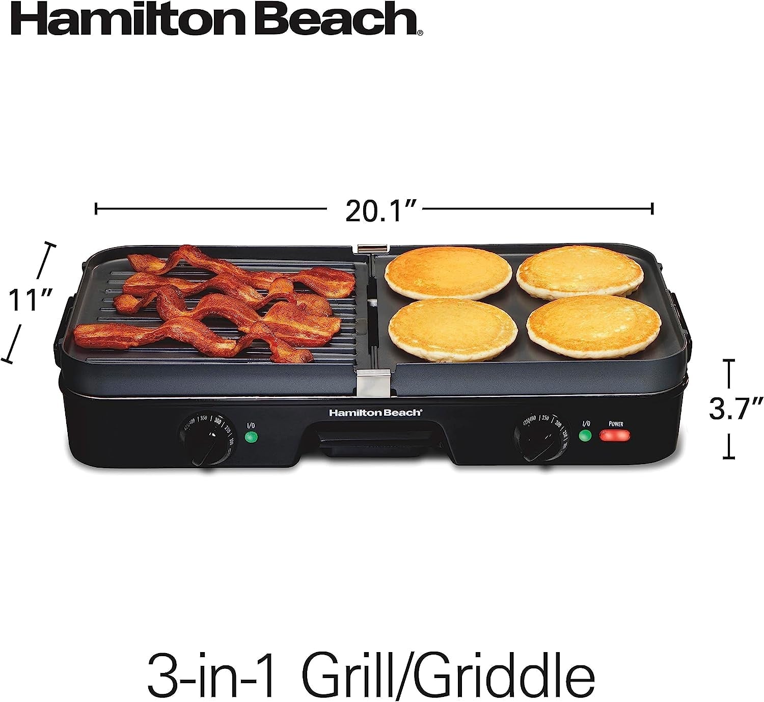 3-In-1 Electric Indoor Grill + Griddle. 8-Serving. Reversible Nonstick Plates. 2 Cooking Zones with Adjustable Temperature (38546). Black - Image 8