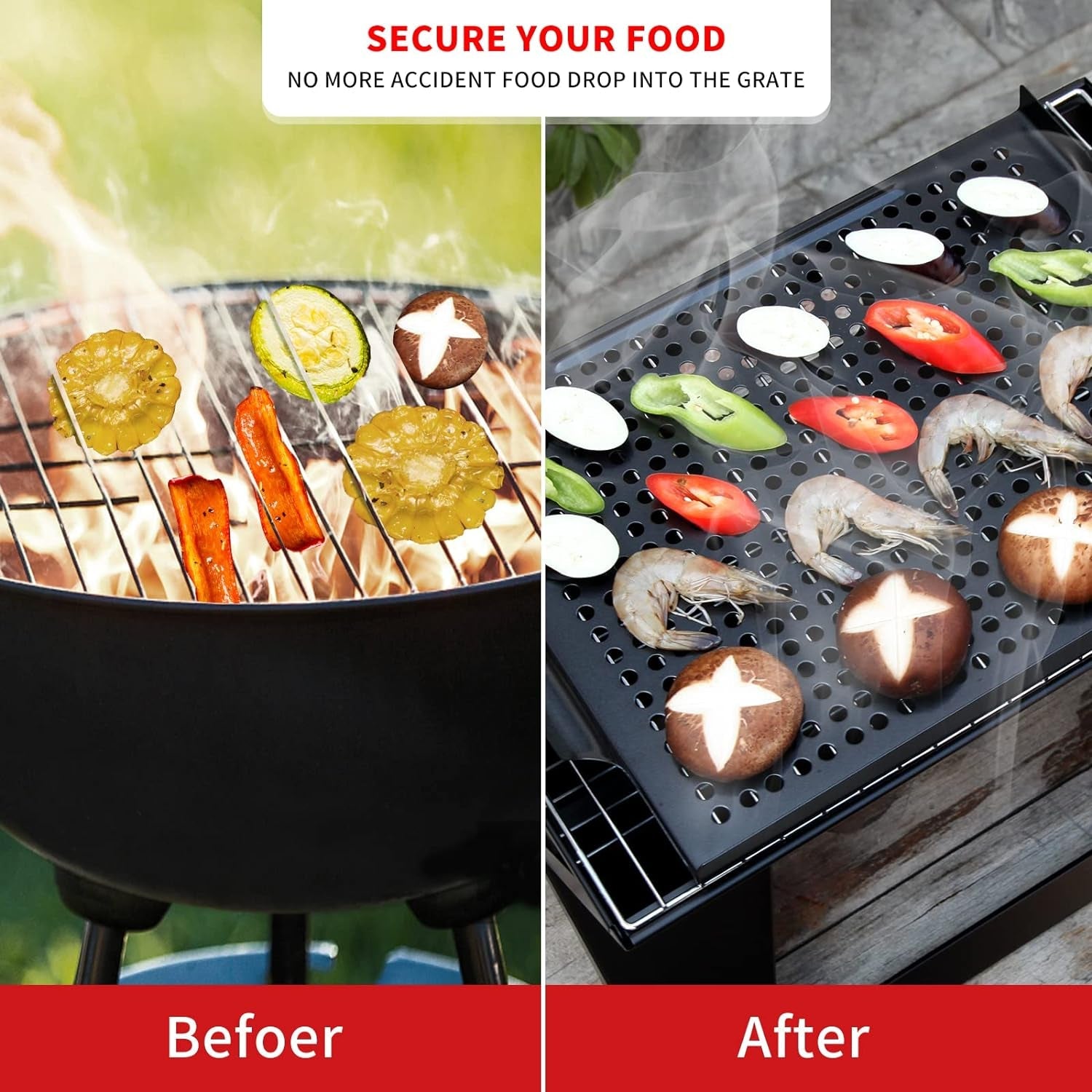 MEHE Vegetable Grill Basket.Nonstick Grilling Topper 14.6 X11.4 Thicken Grill Pan BBQ Accessory for Grilling Veggie. Fish. Shrimp. Meat. Camping Cookware - Image 2