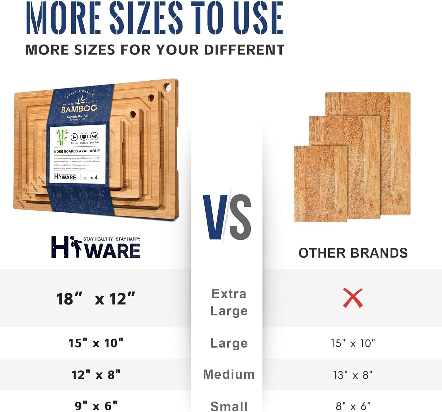 Hiware 4-Piece Extra Large Bamboo Cutting Boards Set for Kitchen. Heavy Duty Cutting Board with Juice Groove. Bamboo Chopping Board Set for Meat. Vegetables - Pre Oiled - Image 3