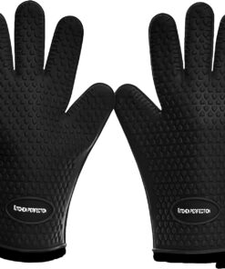 Silicone Smoker Oven Gloves -Extreme Heat Resistant BBQ Gloves -Handle Hot Food Right on Your Smoker Grill Fryer Pit|Waterproof Oven Mitts Grill Gloves |Superior Value Set+3 Bonuses