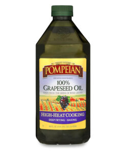 Pompeian 100% Grapeseed Oil. Light and Subtle Flavor. Perfect for High-Heat Cooking. Deep Frying and Baking. 68 FL. OZ.