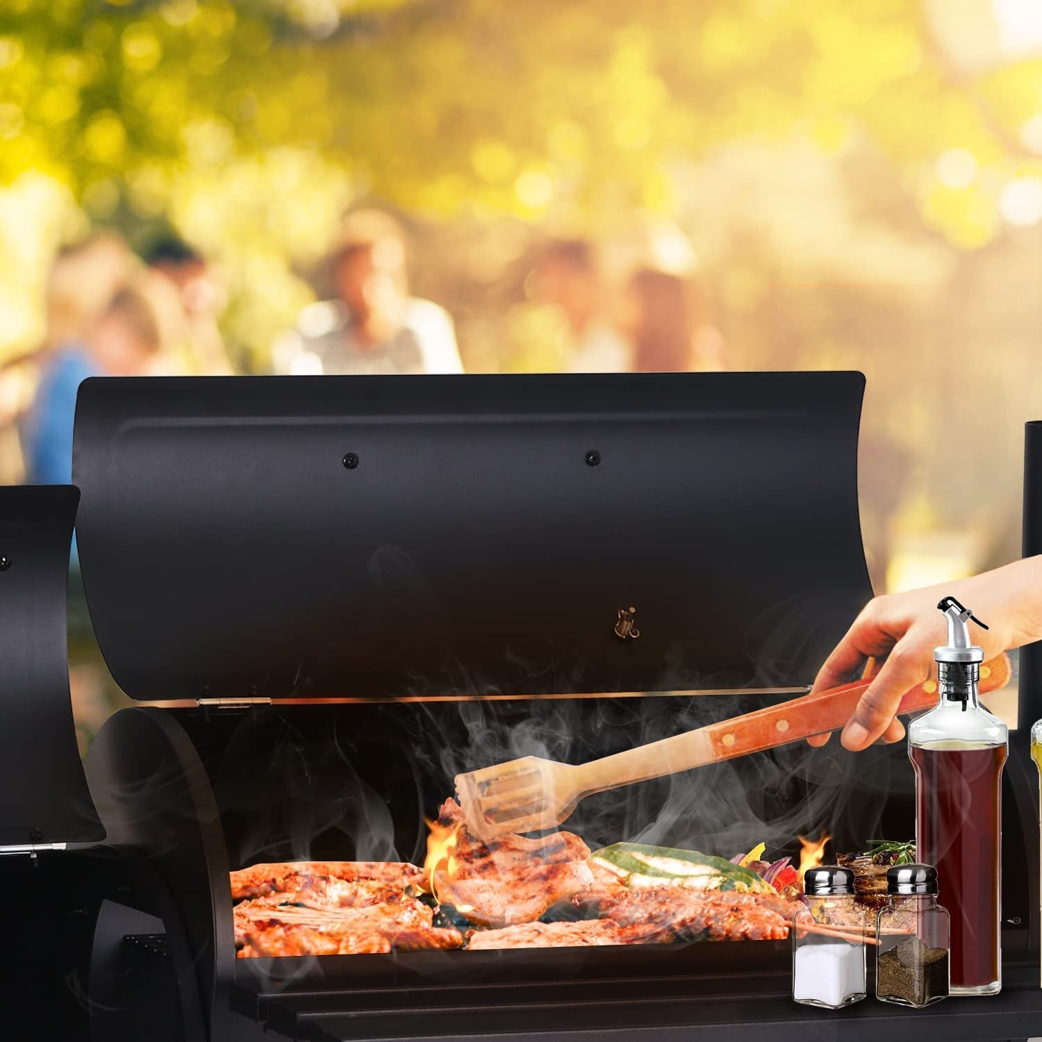 Charcoal Grills Outdoor BBQ Grill Offset Smoker with Wheels Side Fire Box Portable Barbecure Grill for Outdoor Cooking Backyard Camping Picnics.Black - Image 7