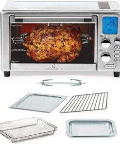 Emeril Lagasse Everyday 360 Stainless Steel Air Fryer. 360° Quick Cook Technology. XL Capacity. 9-In-1. 12 Pre-Set Cooking Functions Including Bake. Rotisserie. Broil. Pizza. Slow Cook. Toaster
