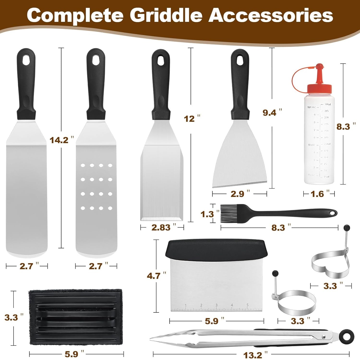 14PCS Griddle Accessories Kit. Flat Top Grill Accessories Set for Blackstone and Camp Chef. Grill Spatula Set with Enlarged Spatulas. Scraper for Outdoor Barbecue - Image 2