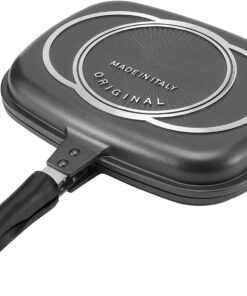 Double-Sided Frying Pan. 32Cm/12.6In BBQ Grill Pan. Double Side Pressure Cooking Grill Pan. Portable Grill Pot for Home Cooking. Anti‑Burn Handle. Grill Cookware Kitchen Supplies