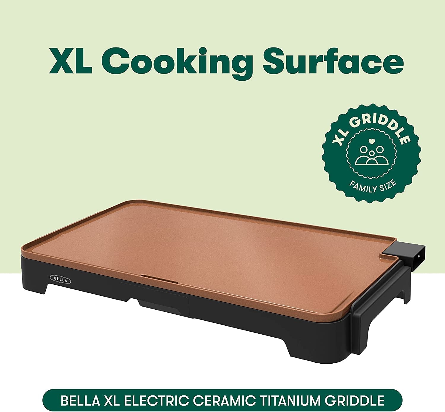 XL Electric Ceramic Titanium Griddle. Make 15 Eggs at Once. Healthy-Eco Non-Stick Coating. Hassle-Free Clean Up. Large Submersible Cooking Surface. 12 X 22. Copper/Black - Image 2