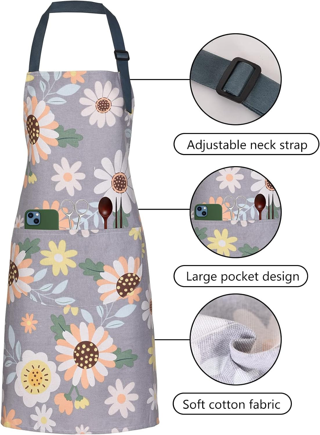 2 Pack Floral Apron for Women with Pockets. Adjustable Cotton Chef Aprons for Kitchen. Cooking. BBQ & Grill - Image 3