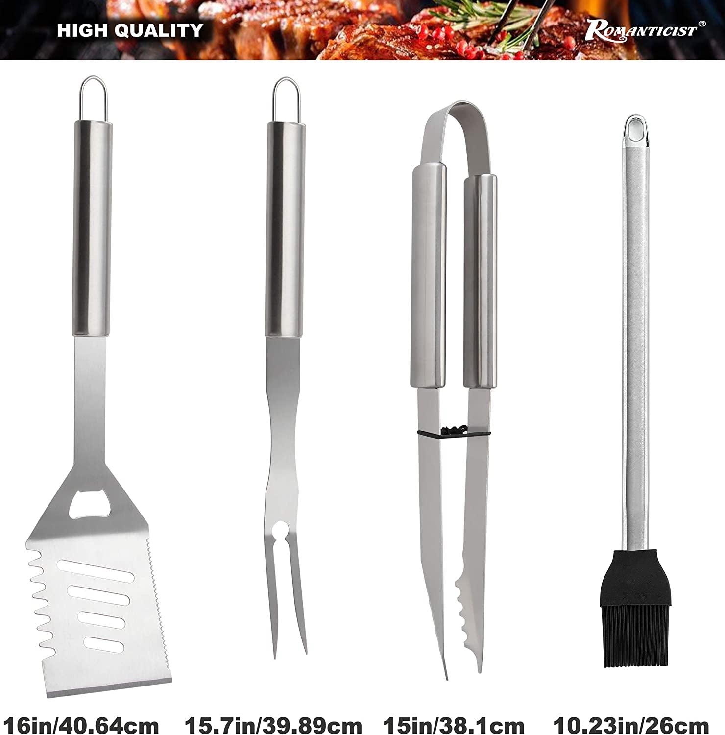 ROMANTICIST 23Pc Must-Have BBQ Grill Accessories Set with Thermometer in Case - Stainless Steel Barbecue Tool Set with 2 Grill Mats for Backyard Outdoor Camping - Best Grill Gift for on Birthday - Image 2