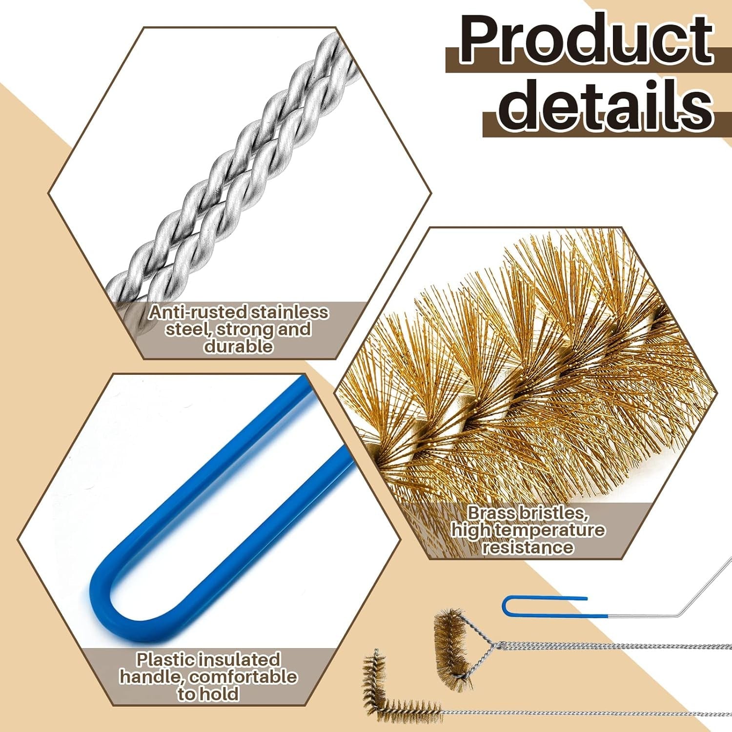 Nuenen 3 Pieces Fryer Cleaning Tools Including L Shaped Fryer Cleaning Brush. Deep Cleanout Rod and Long Handle Basket Brush. Good to 750F for Restaurant Accessories - Image 4