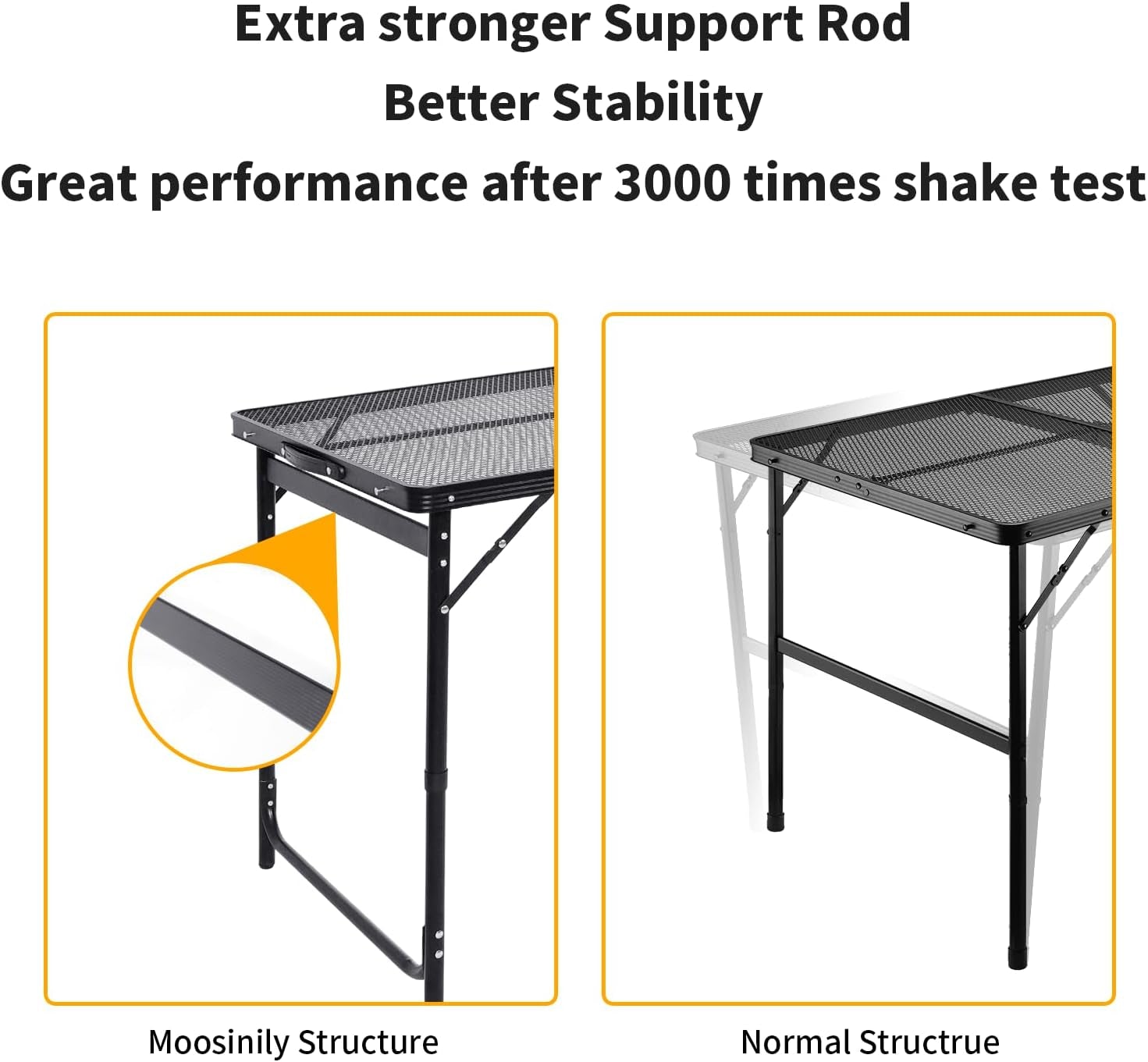 Moosinily Picnic Table 4Ft Grill Table Mesh Top Light Weight Portable Table with Carry Handle Adjustable Height Folding Camping Table for Outdoor Indoor Grill BBQ Travel Barbucue Beach RV Black - Image 6