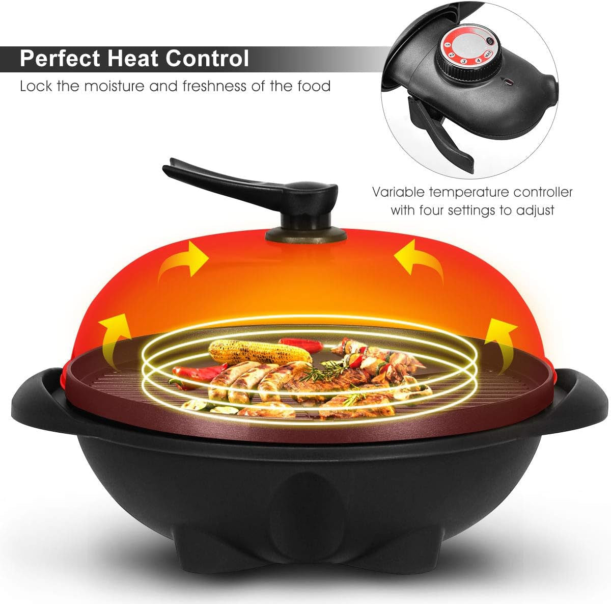 Giantex Electric Grill Indoor Outdoor. Non-Stick Grill Griddle Plate. 3 Cooking Zones. Temperature Control. Drip Tray. 1350W 200Sq.In BBQ Grill for Balcony Apartments Backyard Party Camping (Black) - Image 7