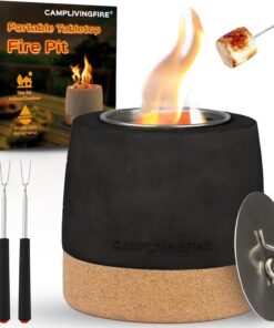 Tabletop Fire Pit. round Concrete Smokeless Smores Fire Pit Table Top as Smores Maker Kit. Dual Burner Cups Rubbing Alcohol Table Top Firepit for Indoor & Patio