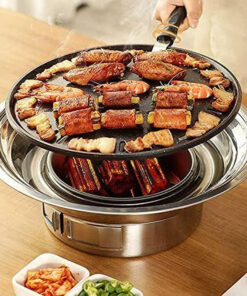 Baffect BBQ Charcoal Grill. 13.7 Inch Non-Stick Stainless Steel Korean Barbecue Grill. Portable Charcoal Stove for Outdoors Camping Picnic and Indoor Party Cooking