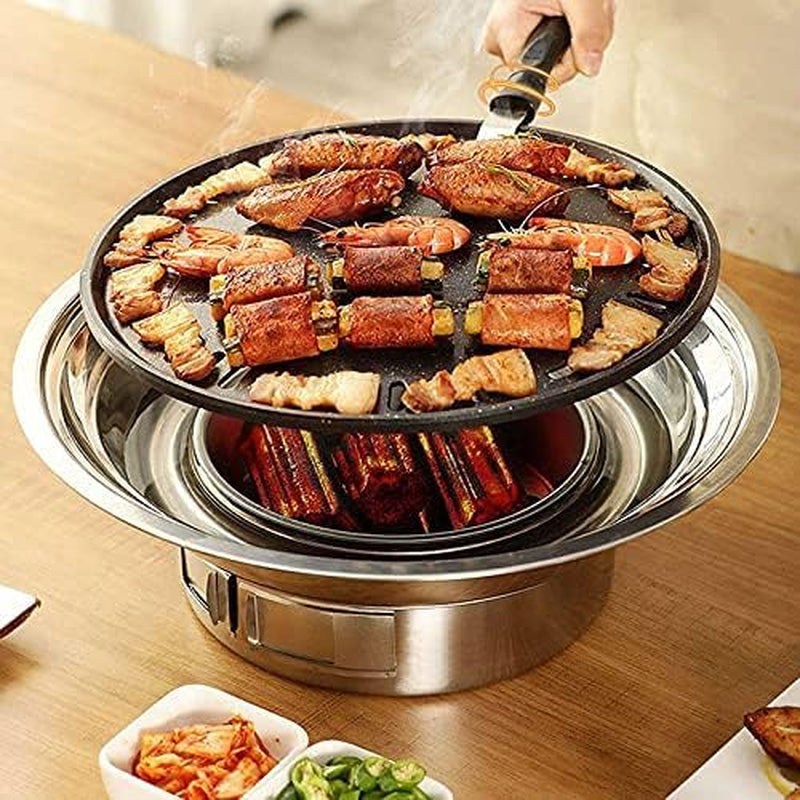 Baffect BBQ Charcoal Grill. 13.7 Inch Non-Stick Stainless Steel Korean Barbecue Grill. Portable Charcoal Stove for Outdoors Camping Picnic and Indoor Party Cooking