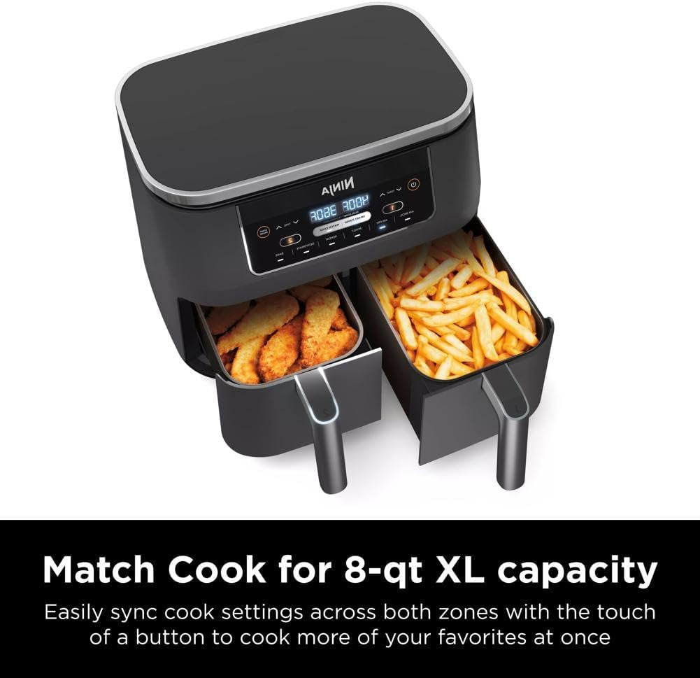 Ninja DZ201 Foodi 8 Quart 6-In-1 Dualzone 2-Basket Air Fryer with 2 Independent Frying Baskets. Match Cook & Smart Finish to Roast. Broil. Dehydrate & More for Quick. Easy Meals. Grey - Image 4