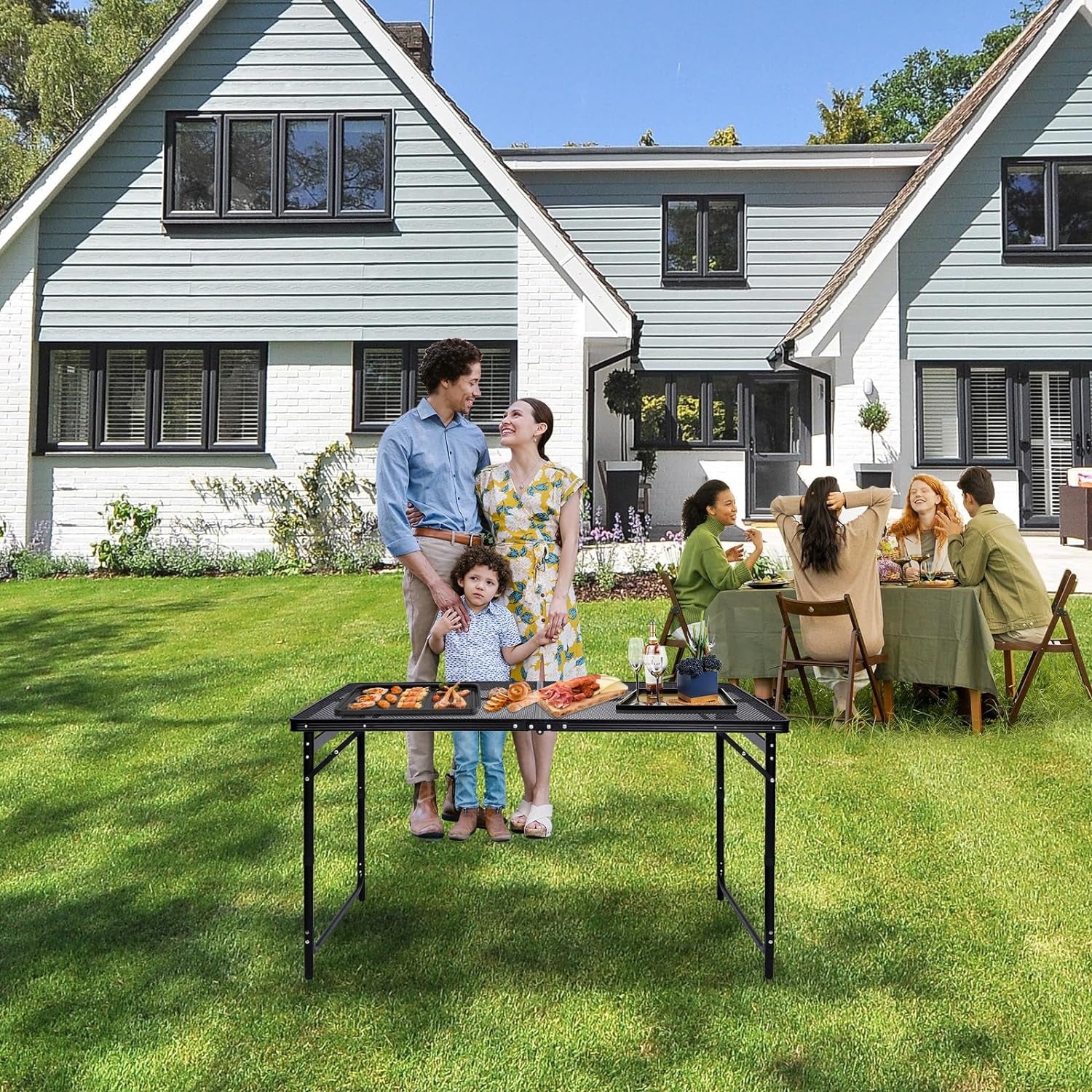 Moosinily Picnic Table 4Ft Grill Table Mesh Top Light Weight Portable Table with Carry Handle Adjustable Height Folding Camping Table for Outdoor Indoor Grill BBQ Travel Barbucue Beach RV Black - Image 2