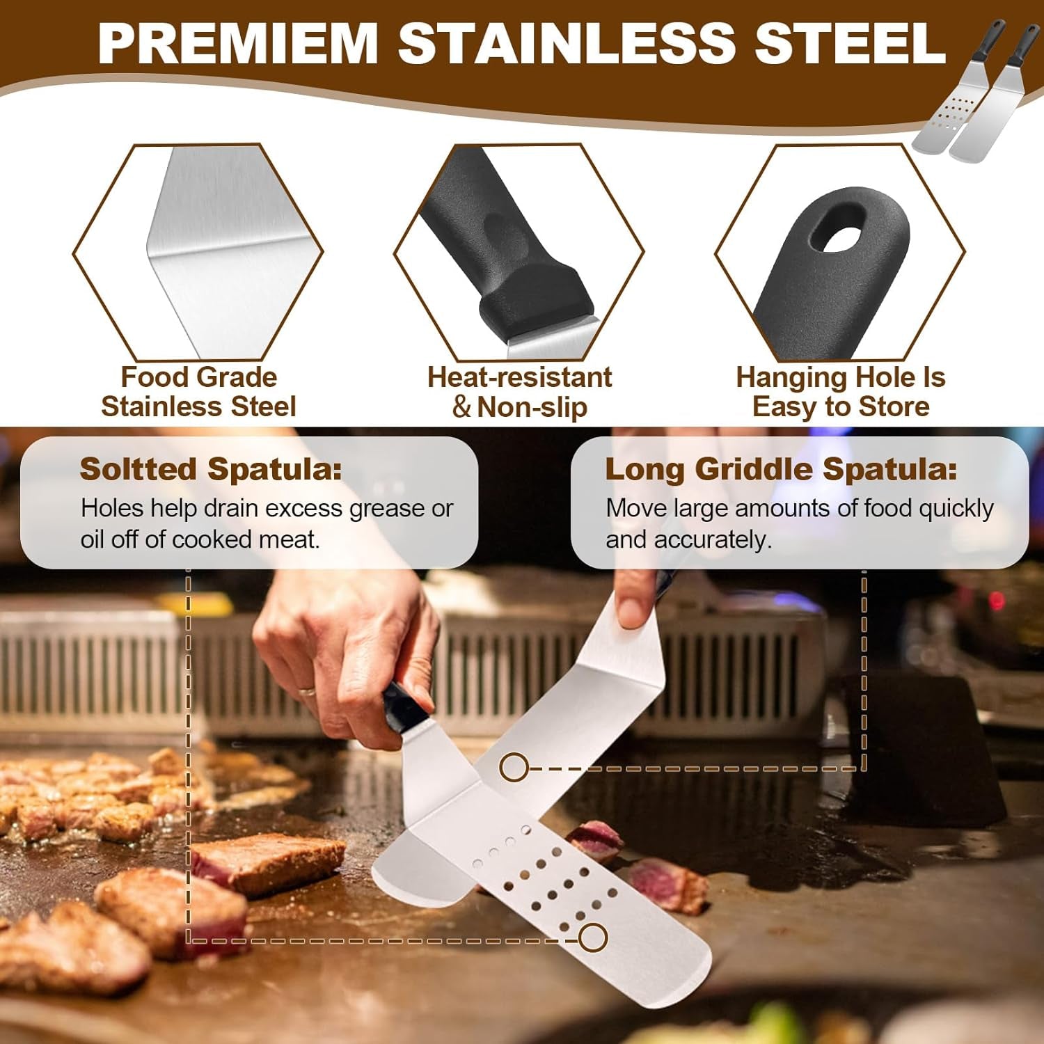 14PCS Griddle Accessories Kit. Flat Top Grill Accessories Set for Blackstone and Camp Chef. Grill Spatula Set with Enlarged Spatulas. Scraper for Outdoor Barbecue - Image 3