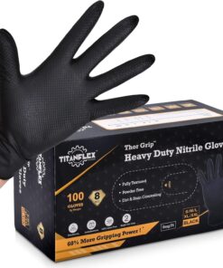 Thor Grip Heavy Duty Black Industrial Nitrile Gloves with Raised Diamond Texture. 8-Mil. Latex Free. 100-Ct Box
