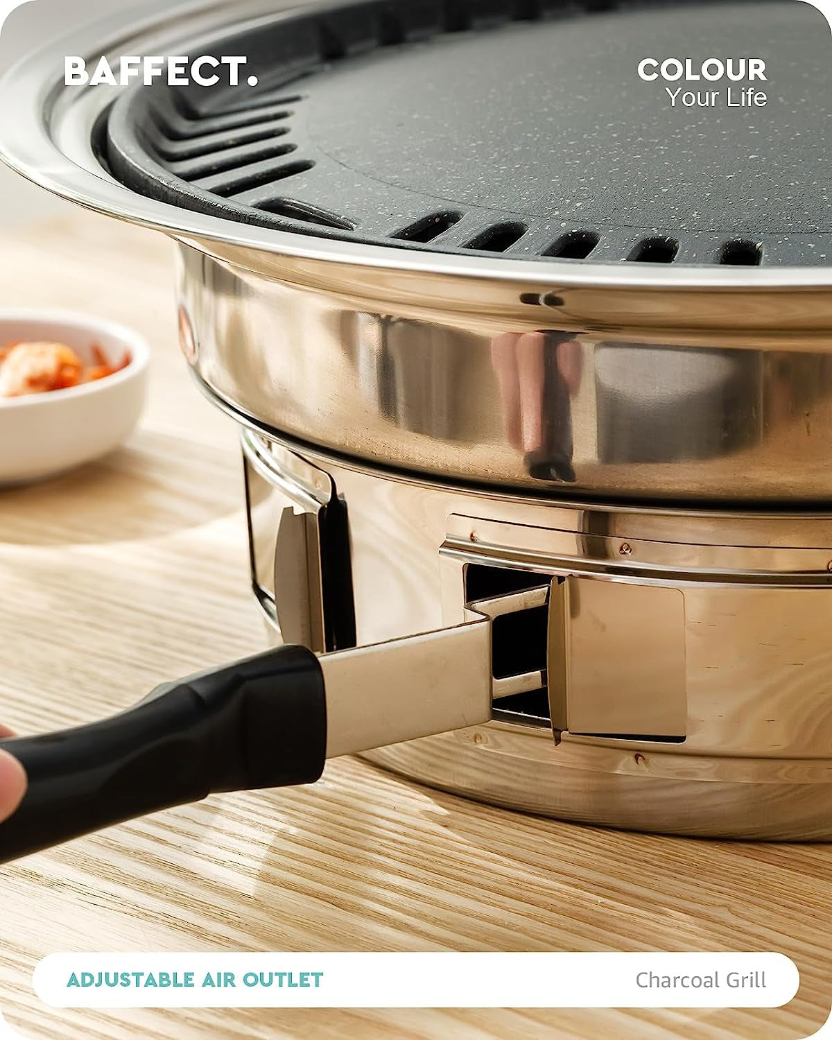 Baffect BBQ Charcoal Grill. 13.7 Inch Non-Stick Stainless Steel Korean Barbecue Grill. Portable Charcoal Stove for Outdoors Camping Picnic and Indoor Party Cooking - Image 5