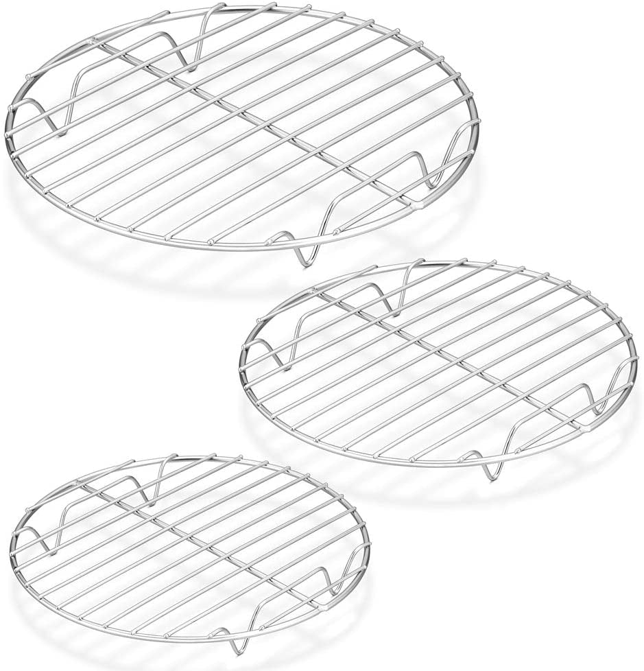 P&P CHEF round Cooking Rack. 3 Pcs (7½ & 9 & 10½). Baking Cooling Steaming Grilling Rack Stainless Steel. Fits Air Fryer/Stockpot/Pressure Cooker/Round Cake Pan. Oven & Dishwasher Safe
