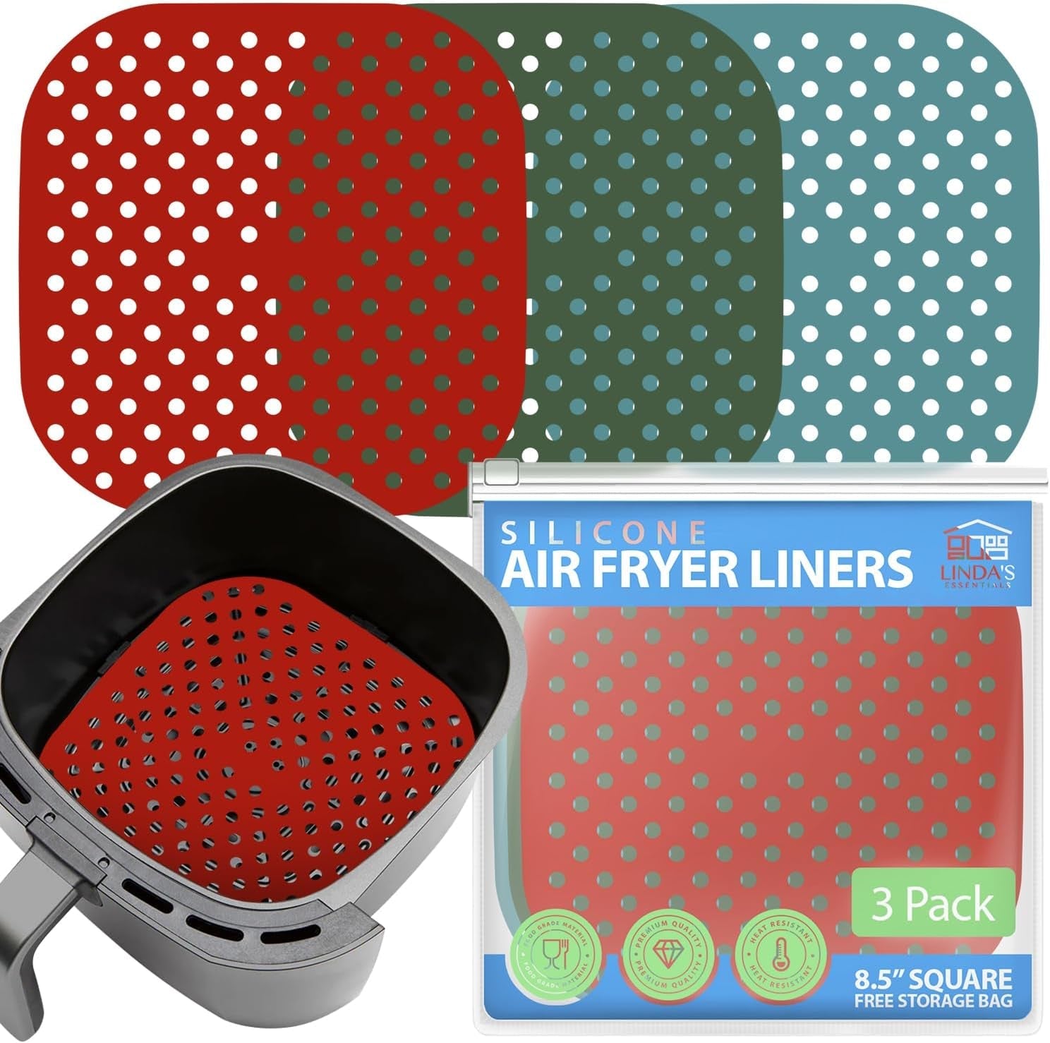 Reusable Square Silicone Air Fryer Liners (8.5 Inch. 3 Pack) by Linda'S Essentials - Non-Stick. Easy-Clean Accessories with Cheat Sheet & Recipe Book. Perfect for Quick Meals - Image 9