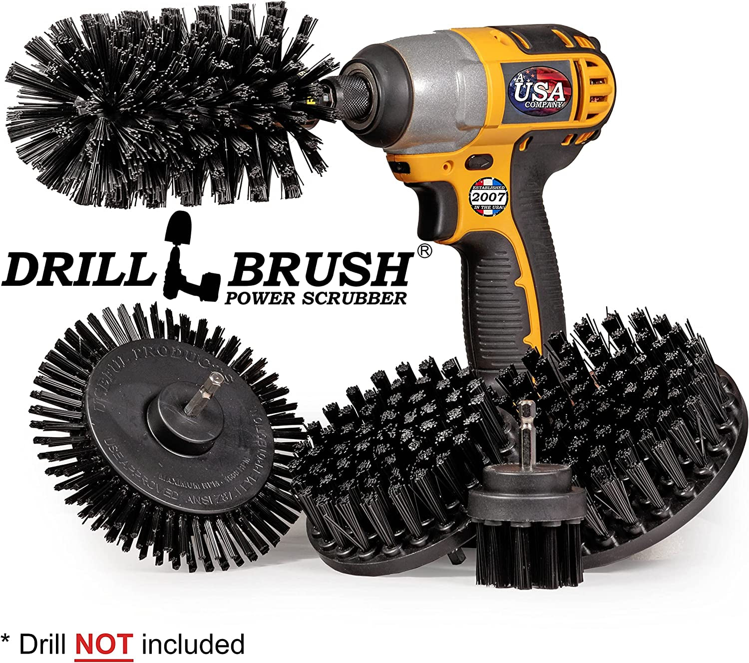 - 4 Piece Black Drillbrush Ultra Stiff Cleaning Brush Set - Metal Brush for Drill Alternative - Grill Brush for Cordless Drill - Grill Grate Cleaner Brush - Image 4