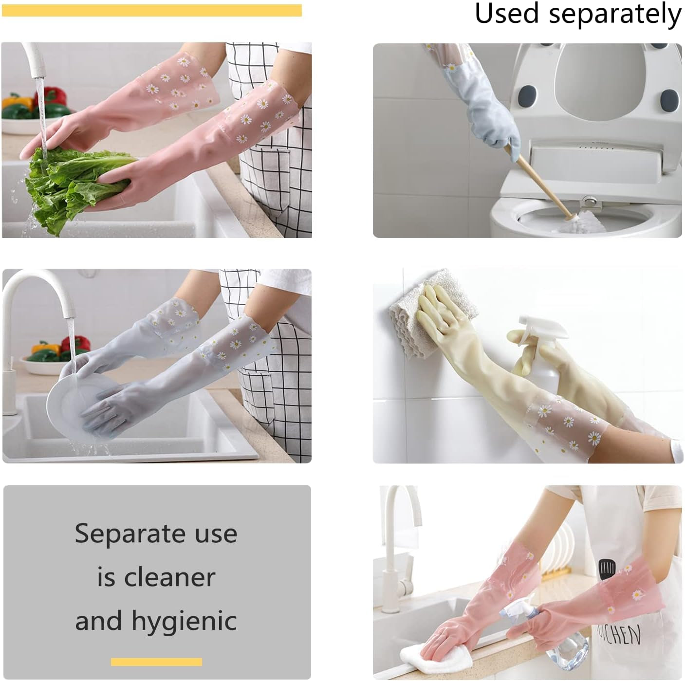 Dishwashing Cleaning Gloves 3 Pairs - Reusable Rubber Gloves Non-Slip Laundry Kitchen Gardening Household Gloves - Image 3