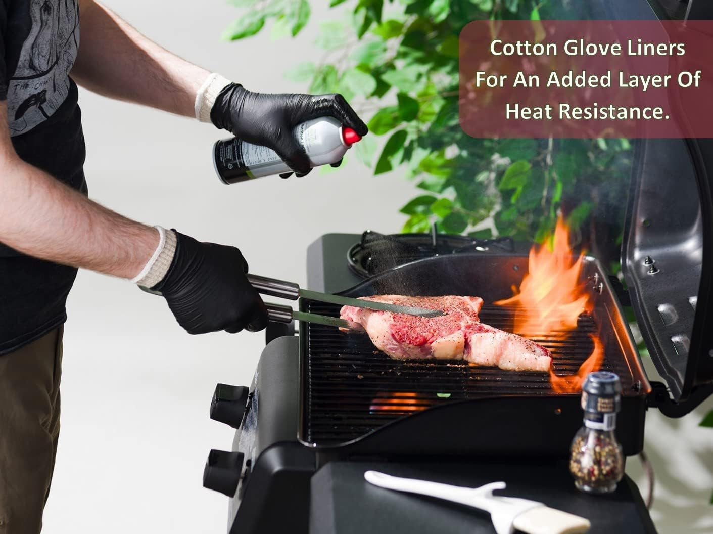 BBQ Gloves 4 Cotton Glove Liners and 100 Disposable Gloves Washable Cotton Liners Powder Latex Free Nitrile Gloves - Image 4