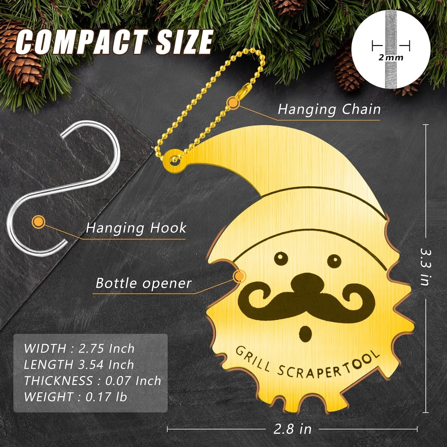 Xmas Gifts for Men Dad Boyfriend Husband Grill Brush and Scraper Bristle Free.Mens Stocking Stuffers.Bbq Accessories Grill Brush for Outdoor Grill.Kitchen Gadgets Cleaner(Gold) - Image 2