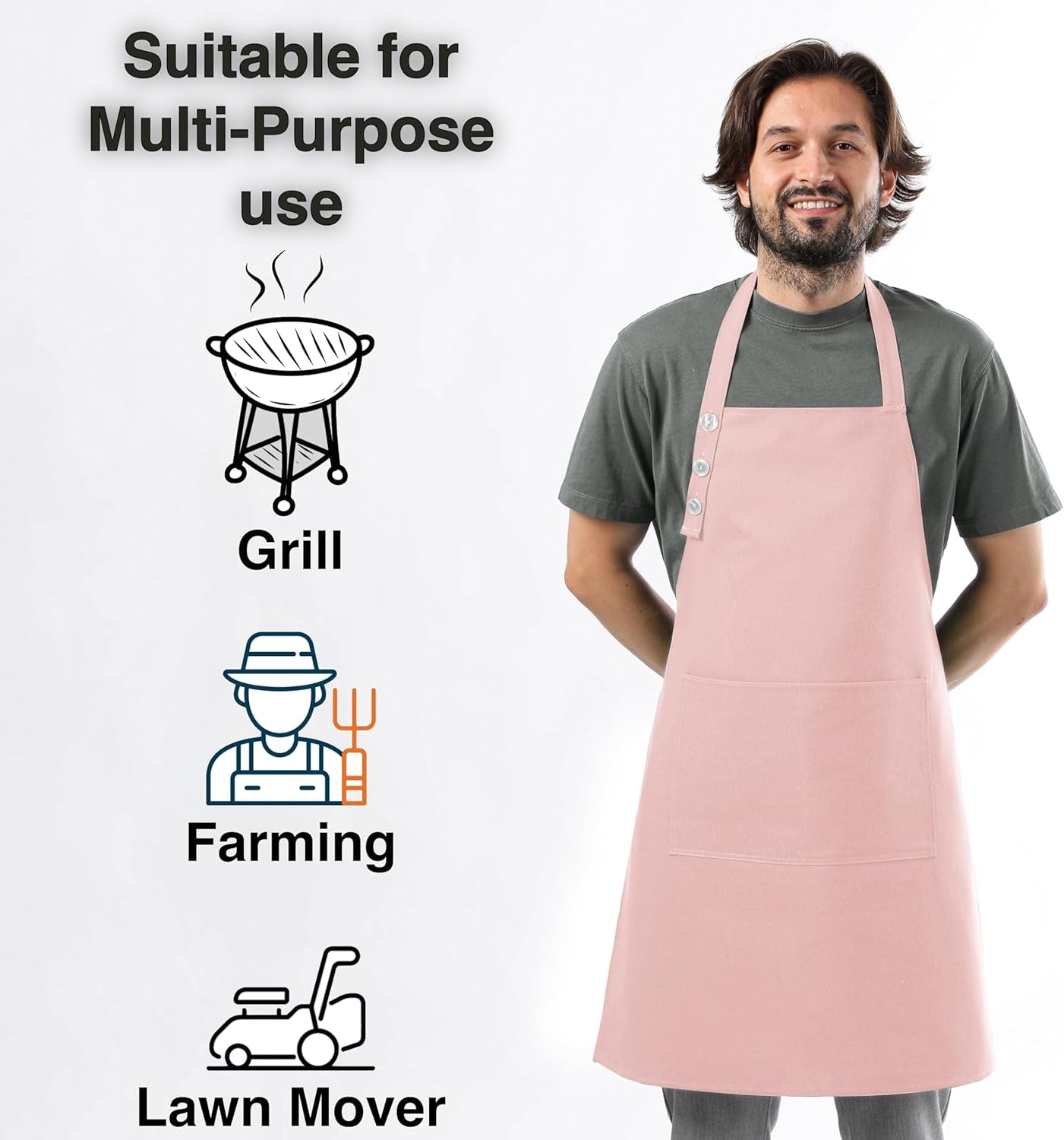 TOSHE Kitchen Apron Waterdrop Resistant Cotton Apron with Adjustable Aprons for Women with Pockets 10 Color Option Cooking Powder Pink Apron (Powder Pink) - Image 3