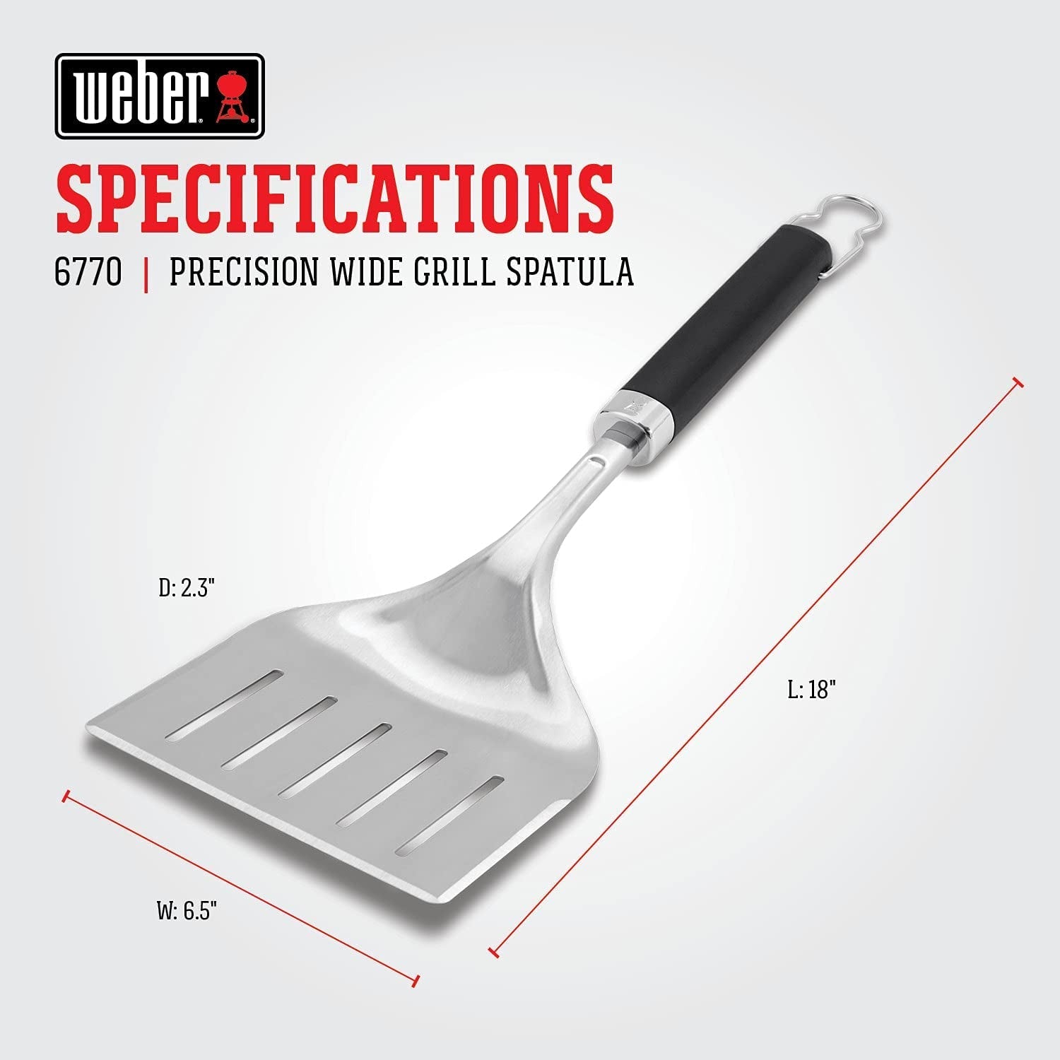 Weber Precision Grill Wide Spatula. Silver/Black. Large - Image 3