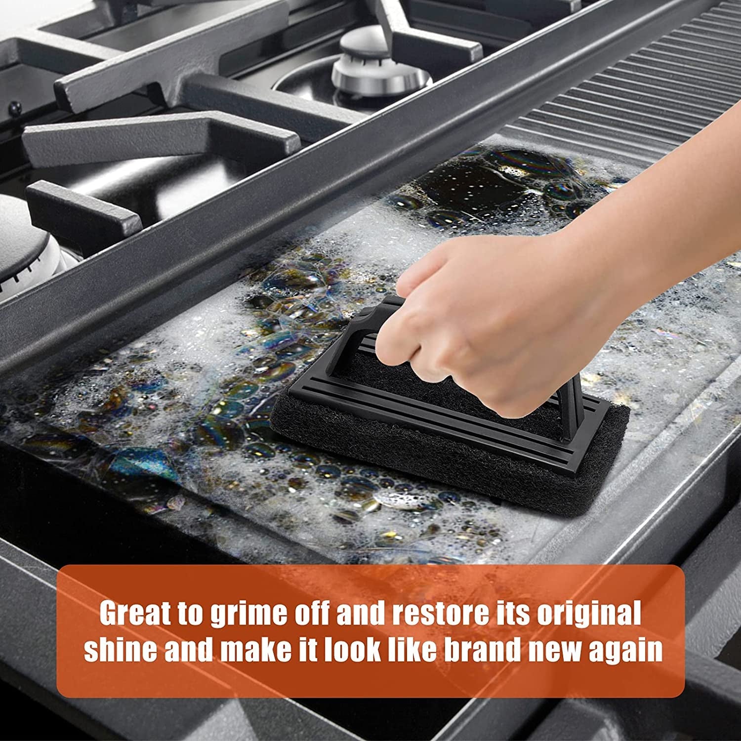 Griddle Cleaning Kit. 7PCS Flat Top Grilling Cleaner Tools Set. Metal Dough Scraper. Cleaning Brush with Handle. Scouring Pads for BBQ Cast Iron Kitchen Cookware Stovetops Hot & Cold Surfaces - Image 4