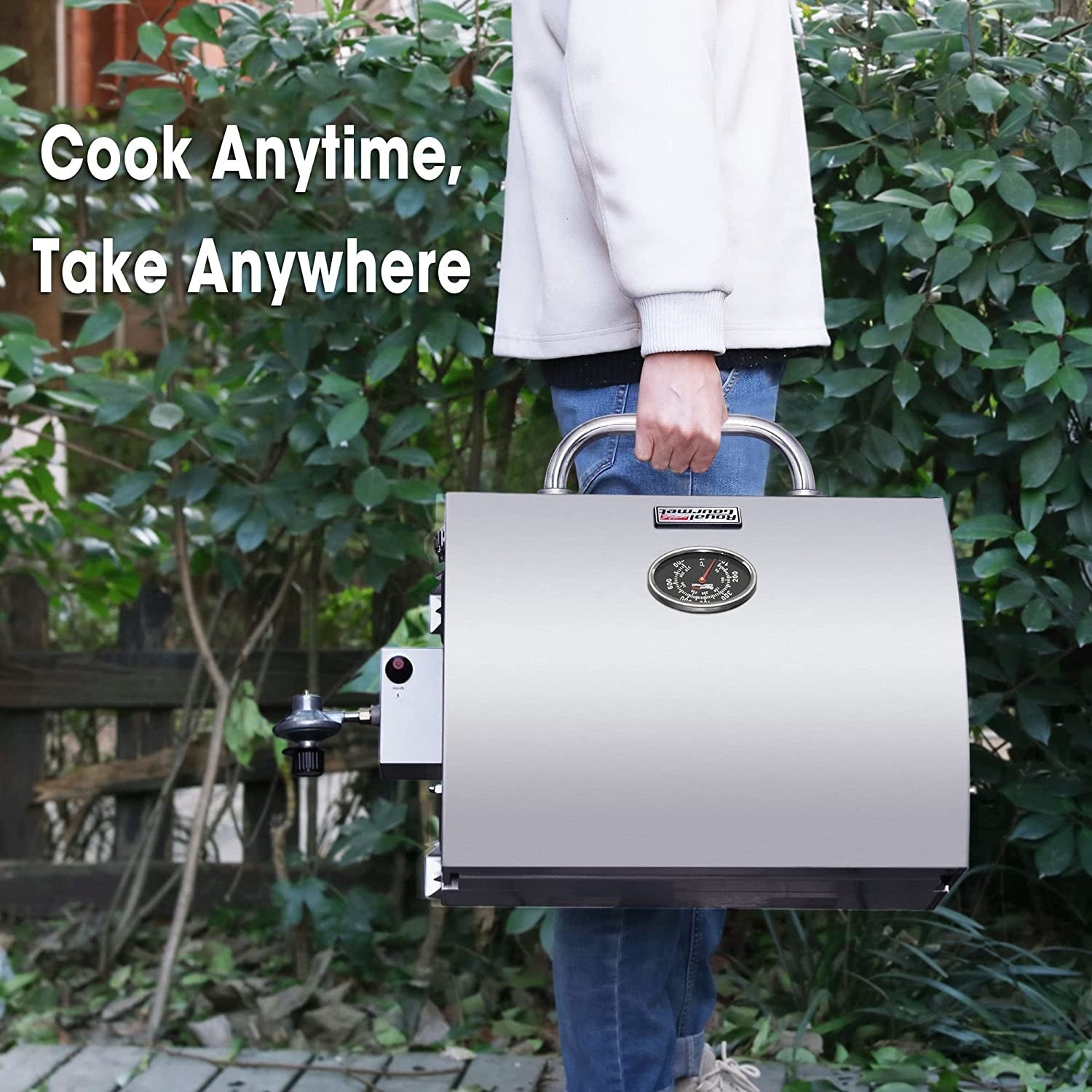 GT1001 Stainless Steel Portable Grill. 10000 BTU BBQ Tabletop Gas Grill with Folding Legs and Lockable Lid. Outdoor Camping. Deck and Tailgating. Silver - Image 5