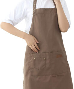 Aprons for Women Men BBQ Chef Cooking Artist Water Drop Resistant Canvas Adjustable Kitchen Apron with Pockets for Unisex Grill Baking Painting Art Stylist Dishwashing Comfortable Aprons (Khaki)