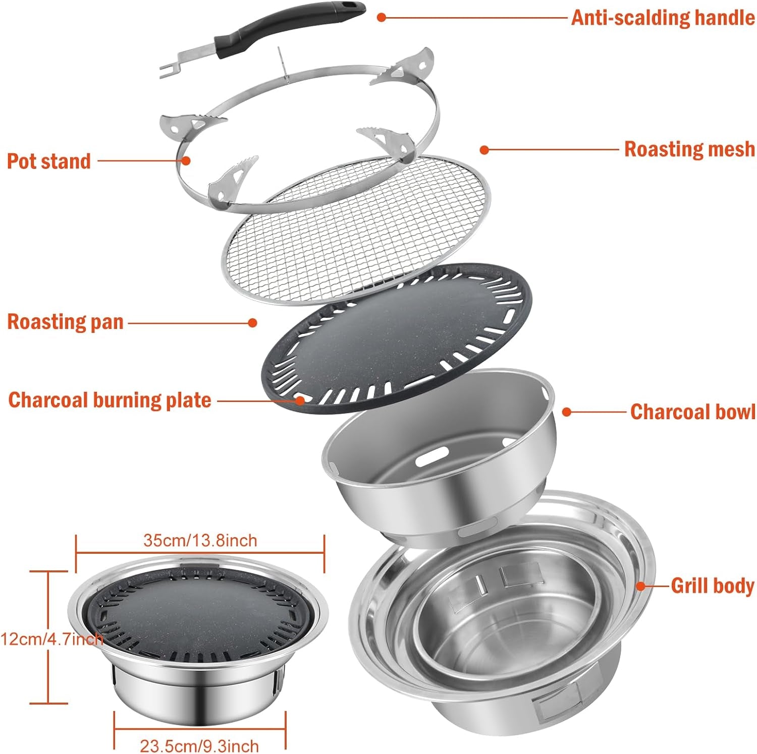 Panghuhu88 Korean BBQ Grill.Portable Household Charcoal Barbecue Grill. Non-Stick round Carbon Barbecue Grill with Insulation Pad Camping Grill Stove for Outdoor and Picnic - Image 2