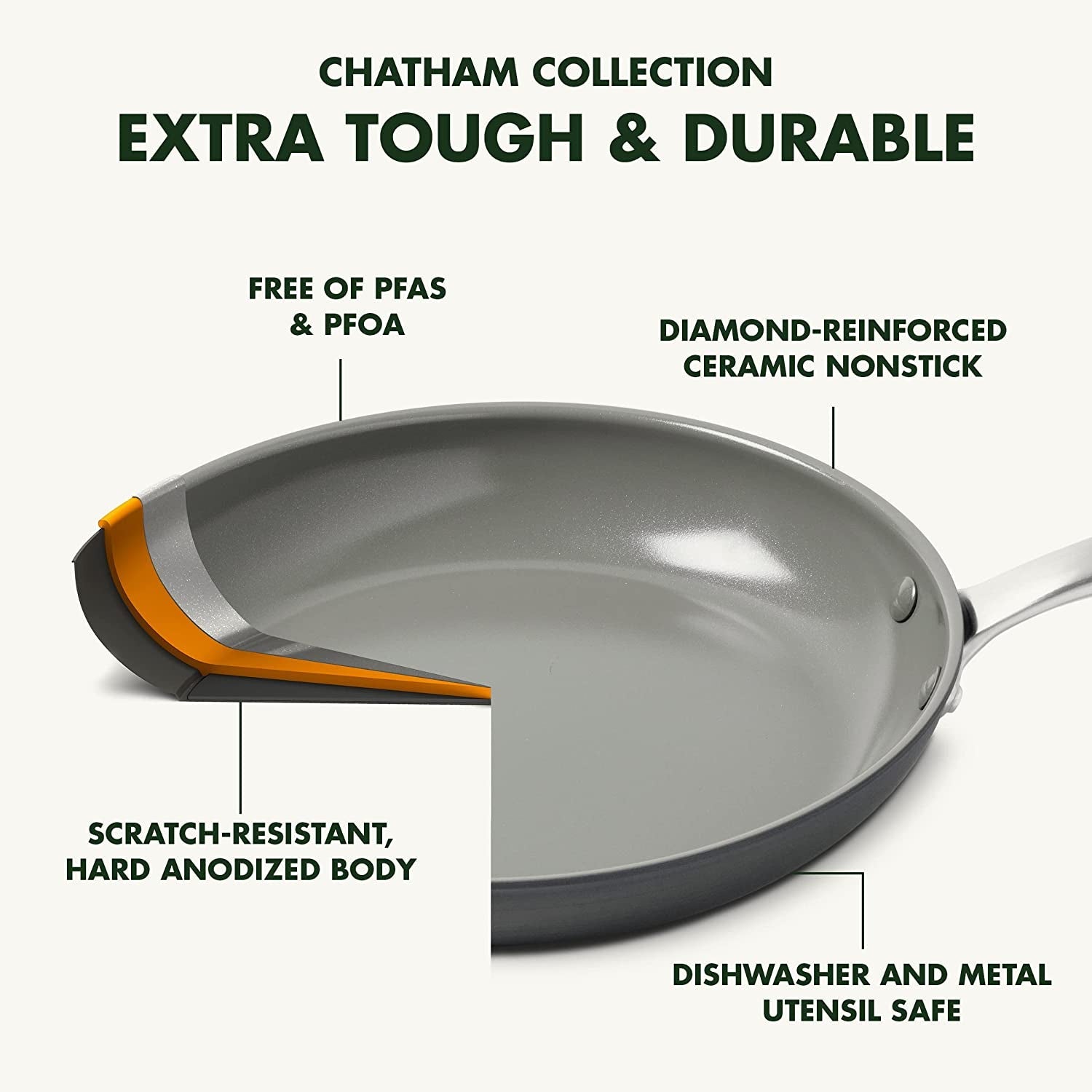 Chatham Hard Anodized Healthy Ceramic Nonstick. 11 Grill Pan. Pfas-Free. Dishwasher Safe. Oven Safe. Gray - Image 3