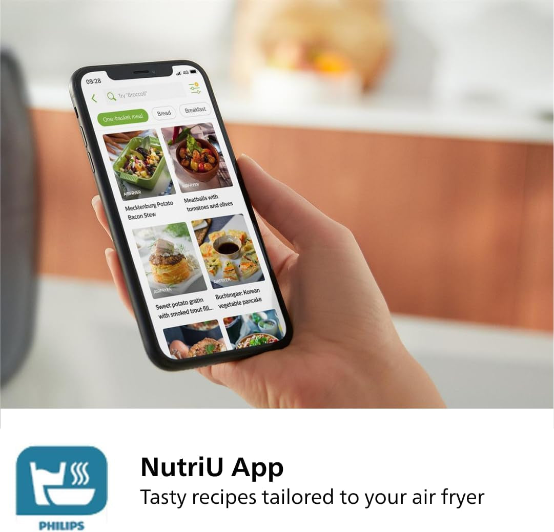 Philips Dual Basket Air Fryer 3000 Series. 8-In-1 Functions. 9.5 Quarts. 2 Drawers. Auto-Sync Cooking Time. 90% Less Fat. Rapid Air Technology. Homeid Recipe App. Dishwasher Safe. Black. (NA350/00) - Image 9